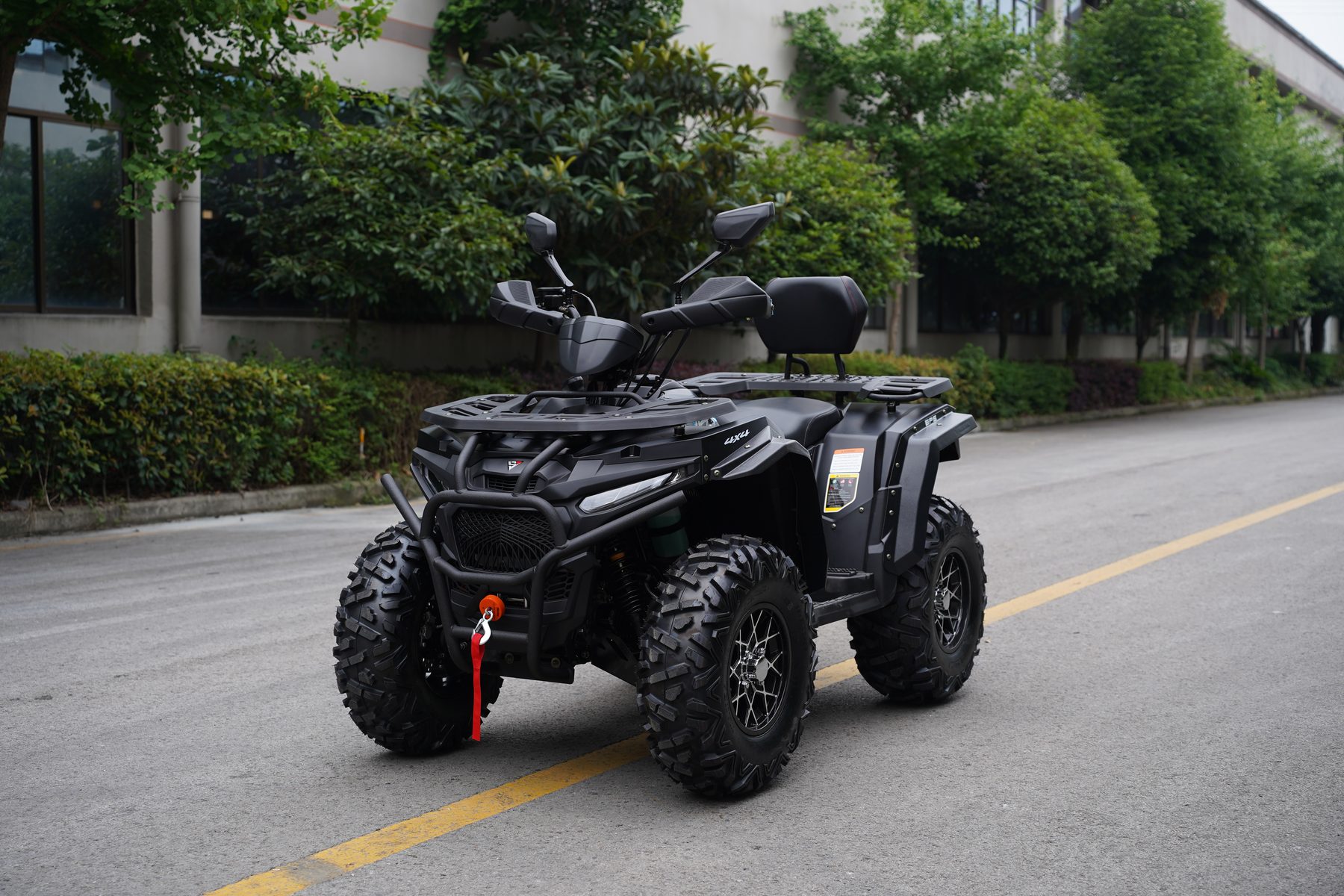 Black DOBO utility ATV in front three-quarter view for international distribution